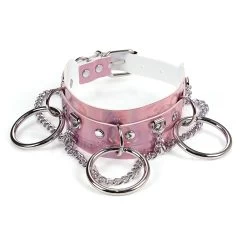 Pink Wide Hologram Choker With Rings And Chain