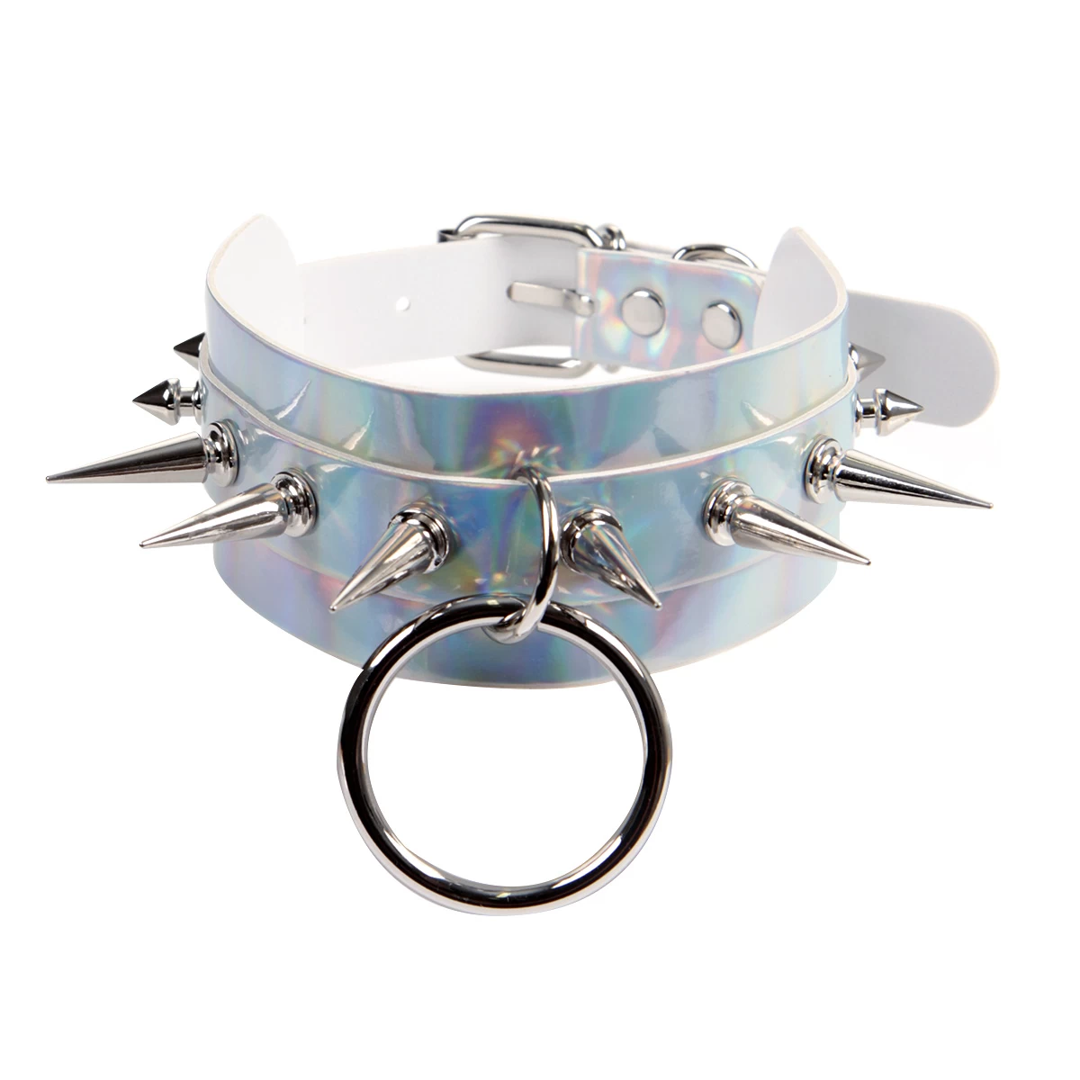 Silver Wide Hologram Choker With Spikes And Ring 3 Silver Wide Hologram Choker With Spikes And Ring
