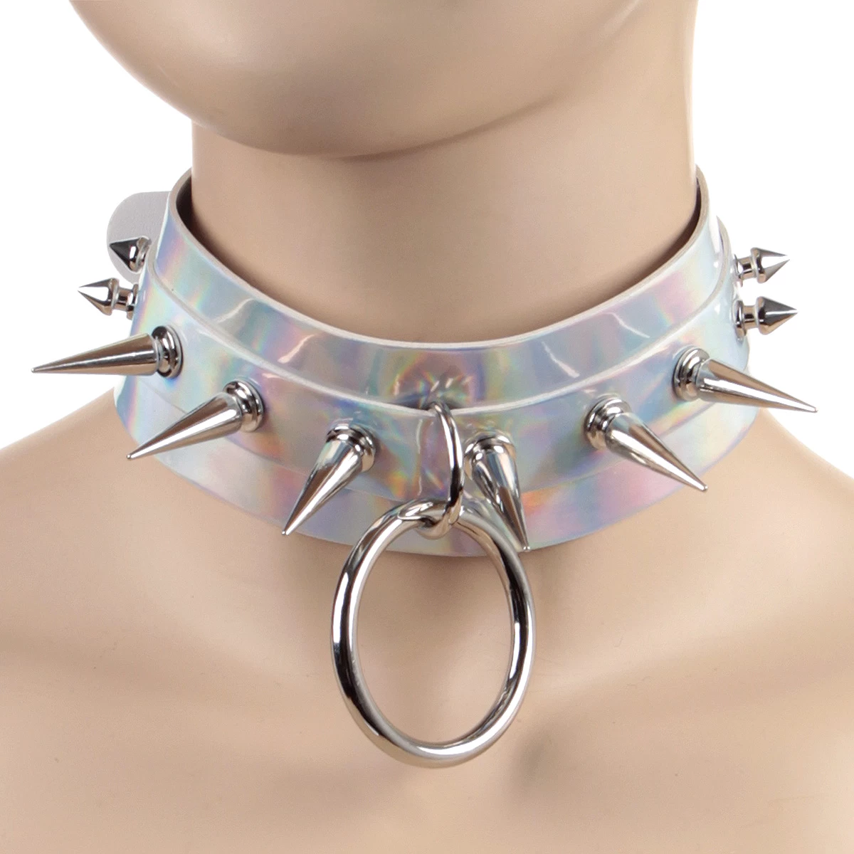 Silver Wide Hologram Choker With Spikes And Ring 4 Silver Wide Hologram Choker With Spikes And Ring - Image 2