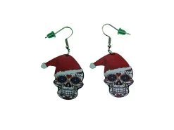 Sugar Skull With Santa Hat Earrings