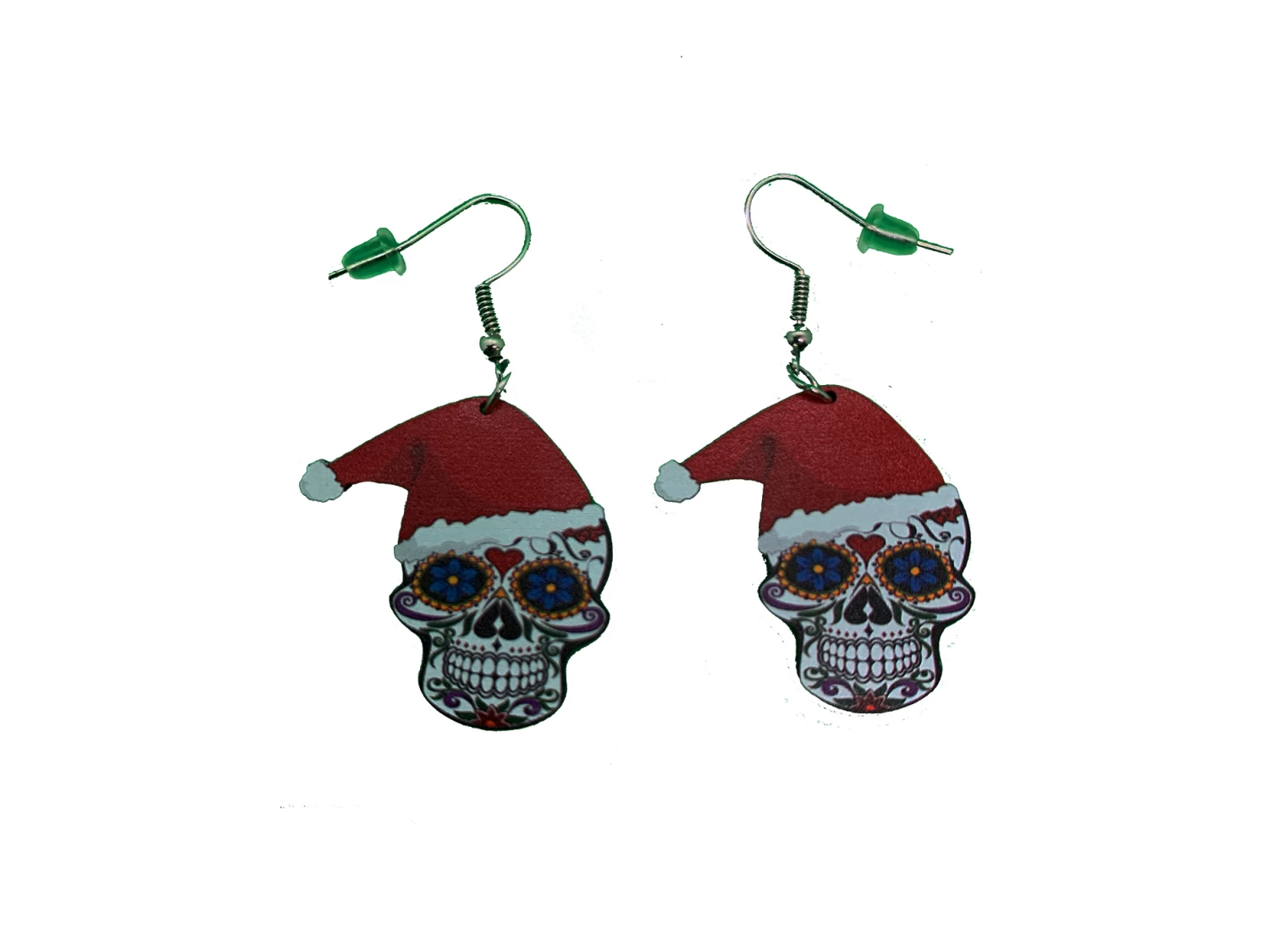 Sugar Skull With Santa Hat Earrings 3 Sugar Skull With Santa Hat Earrings