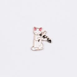 Cute Cat With Bread And Knife Enamel Pin – #193