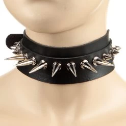 Wide Black Rivet Choker With Spikes -Fusion Charm Shop wide black rivet choker with spikes 1